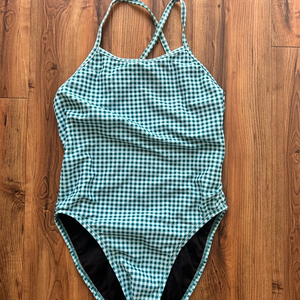 Jolyn Clothing Teal and Black Checkered Swimwear